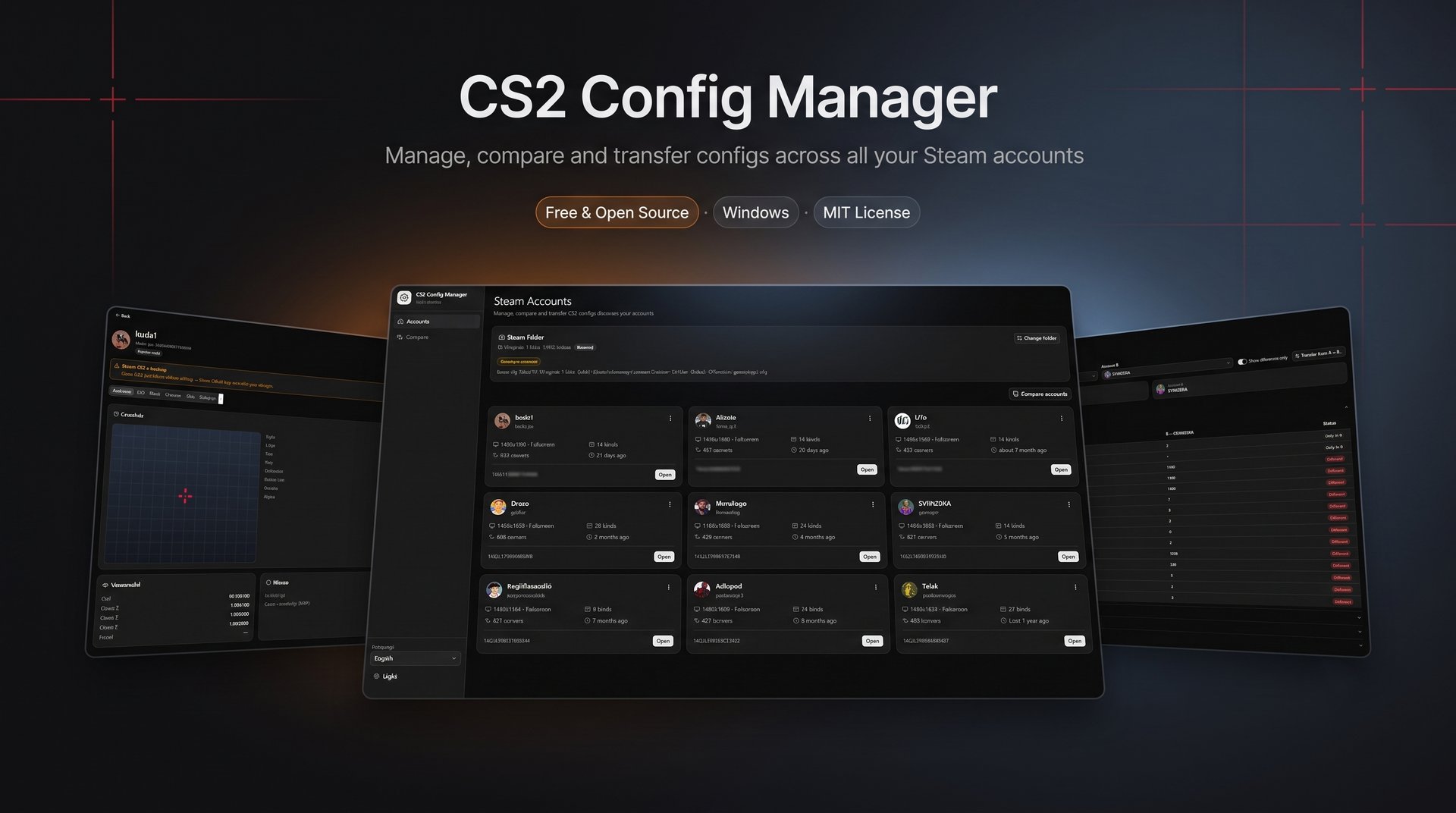 CS2 Config Manager — screenshots of the app